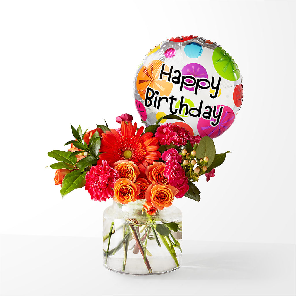 Fiesta Bouquet with Birthday Balloon – BRAD'S FLORIST, Paris IL