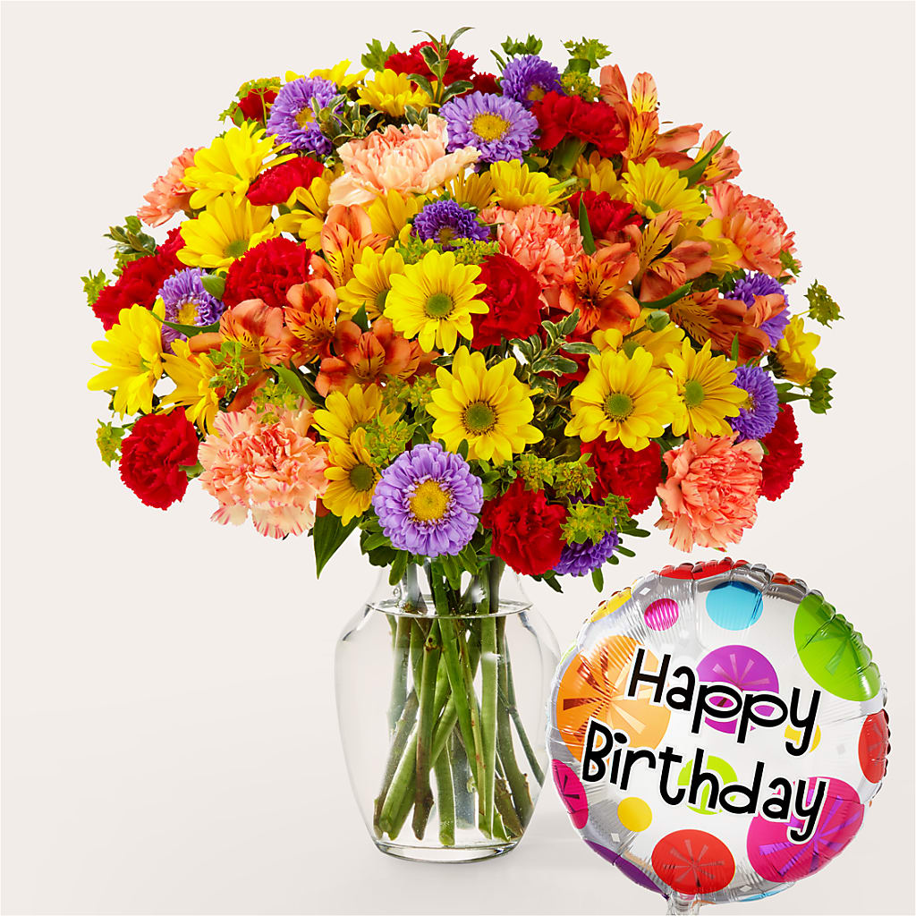 Kaleidoscope Bouquet with Birthday Balloon – BRAD'S FLORIST, Paris IL