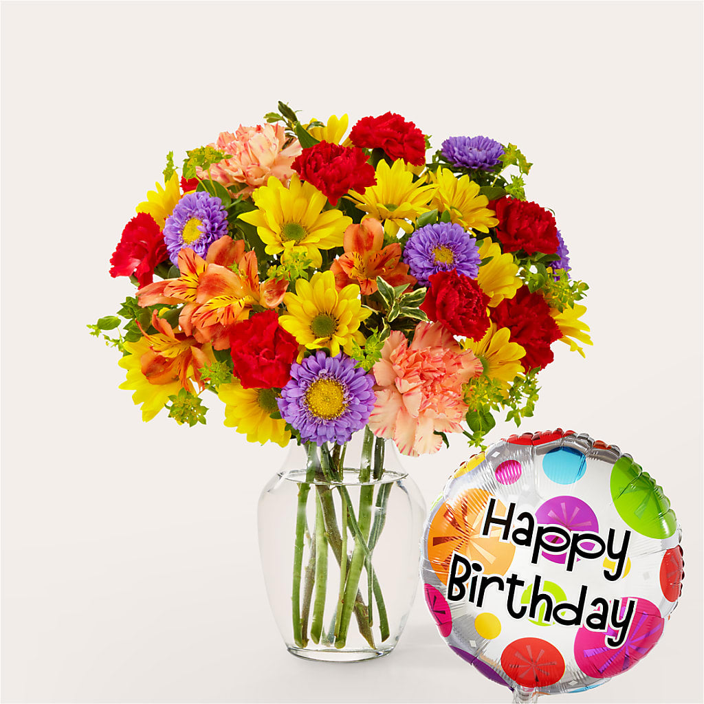 Kaleidoscope Bouquet with Birthday Balloon – BRAD'S FLORIST, Paris IL