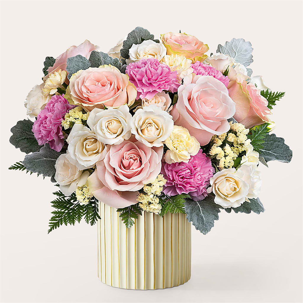 Blissful Moments Bouquet with Ivory Vase – BRAD'S FLORIST, Paris IL