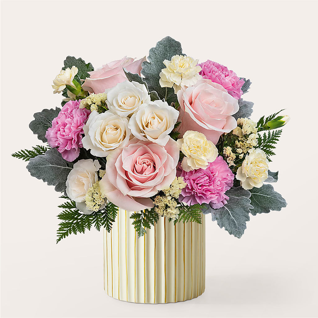 Blissful Moments Bouquet with Ivory Vase – BRAD'S FLORIST, Paris IL
