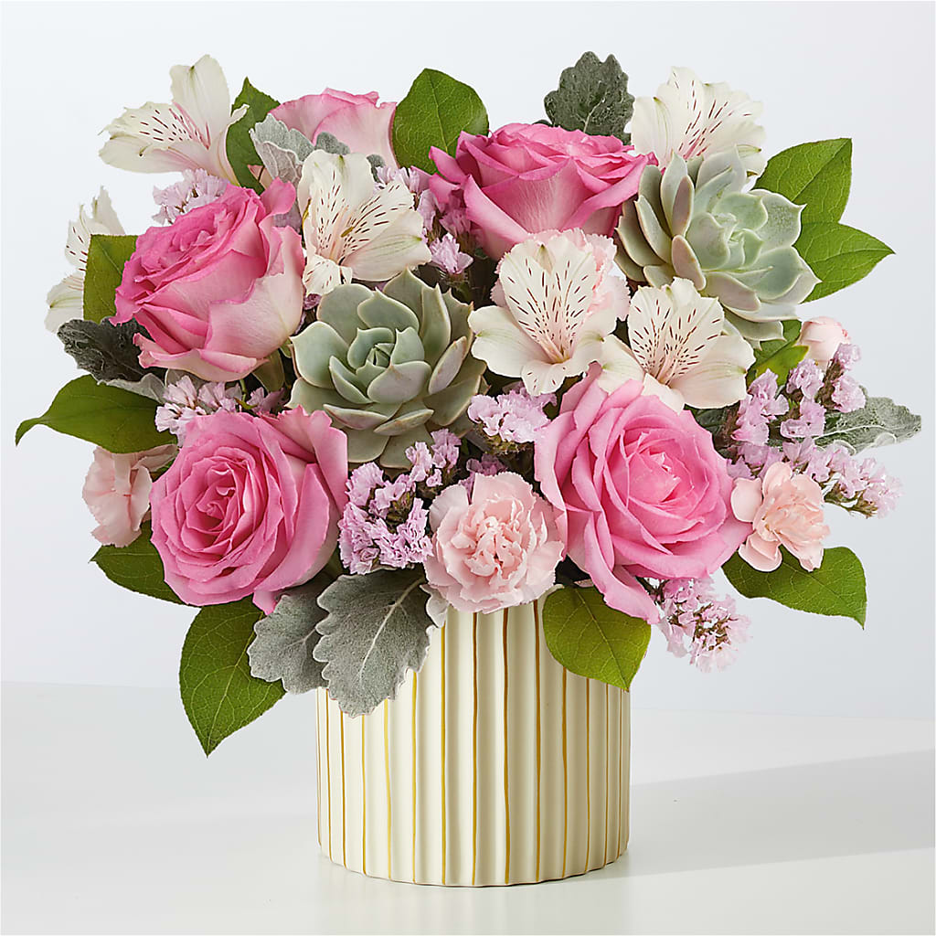 Dusty Rose Bouquet with Ivory Vase – BRAD'S FLORIST, Paris IL