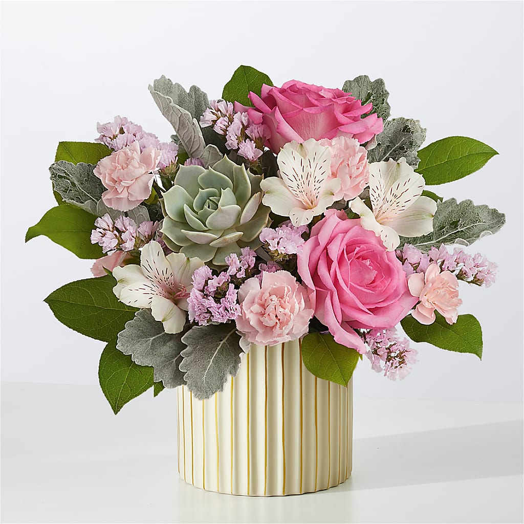 Dusty Rose Bouquet with Ivory Vase – BRAD'S FLORIST, Paris IL