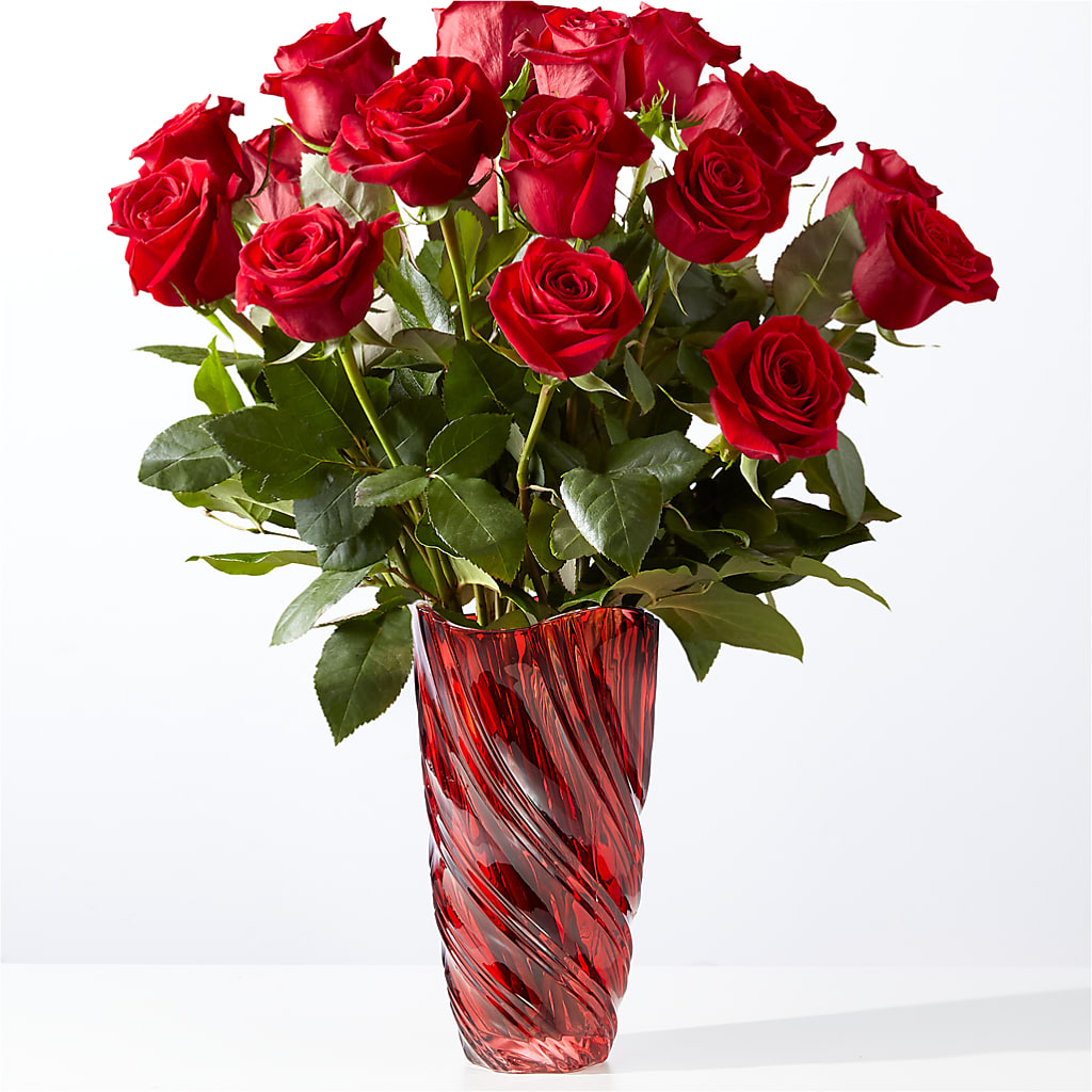 Classic Love Red Rose Bouquet with Luxe Swirl Vase – BRAD'S FLORIST, Paris IL