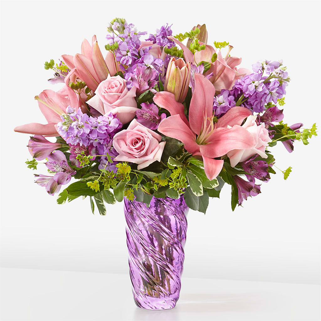 Precious Petals Bouquet with Luxe Swirl Vase – BRAD'S FLORIST, Paris IL