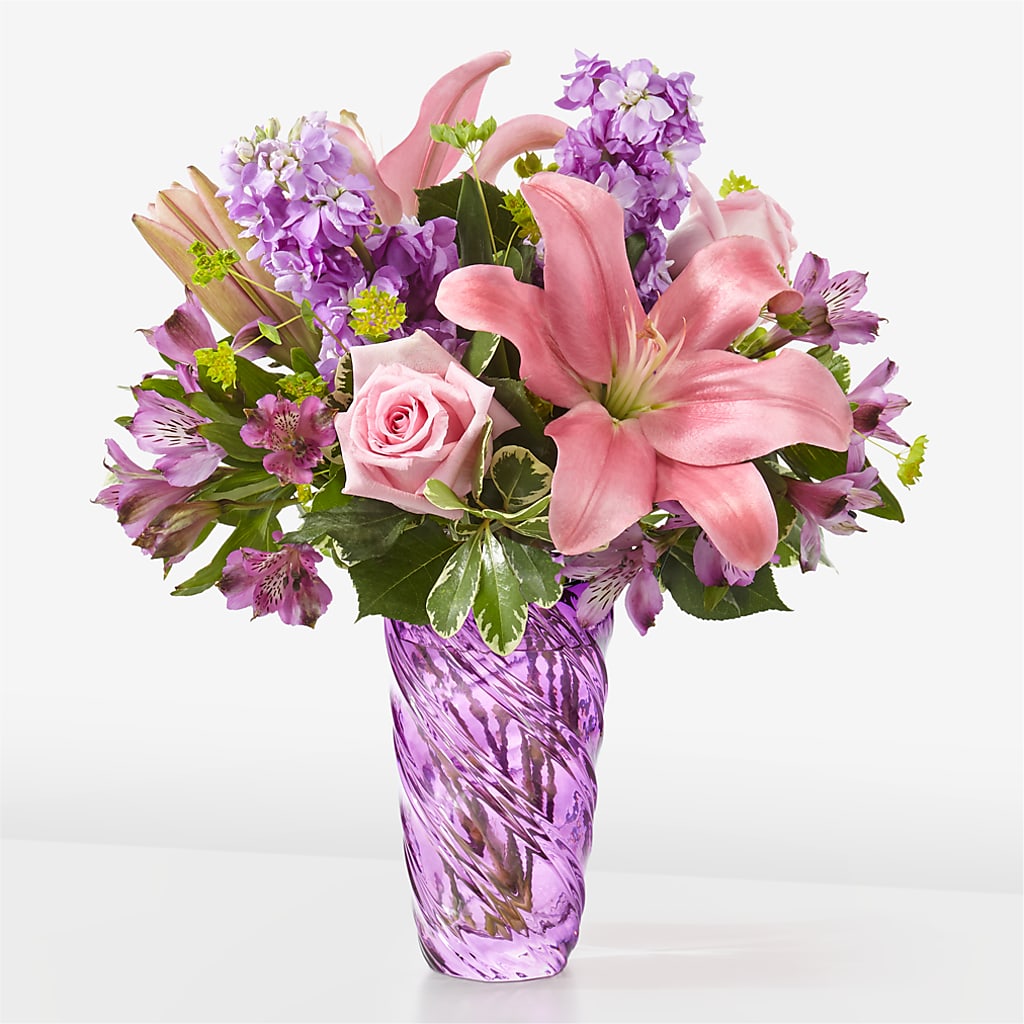 Precious Petals Bouquet with Luxe Swirl Vase – BRAD'S FLORIST, Paris IL