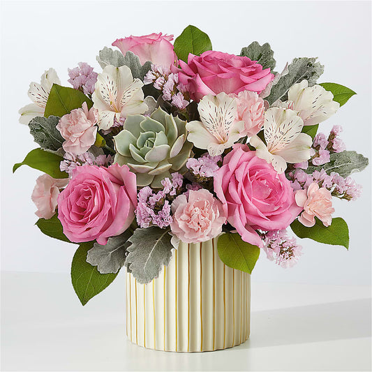 Dusty Rose Bouquet with Ivory Vase – BRAD'S FLORIST, Paris IL