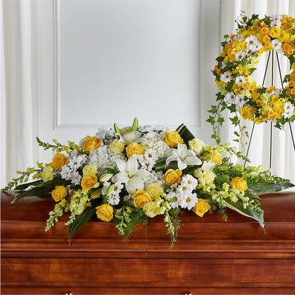 Golden Harmony Casket Spray – BRAD'S FLORIST, Paris IL